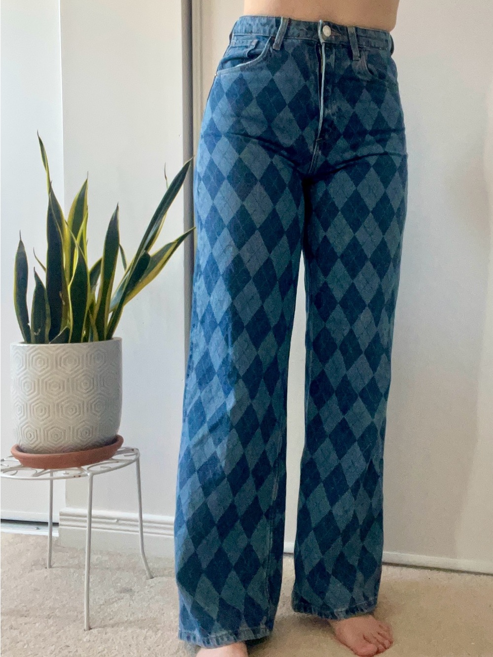 H&M Blue Argyle Straight Jeans